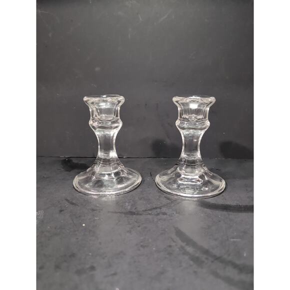 Glass Candlesticks Set, Single Light Candle Holders, Home‎ Decor, Pair - Picture 1 of 8